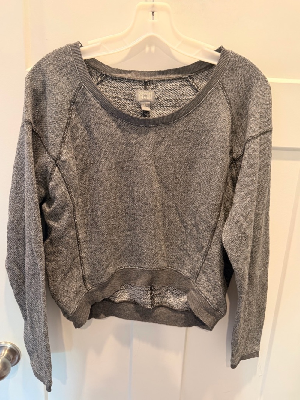 Converse One Star Cropped Sweatshirt XS Gray Raw Hem Distressed Lounge Top